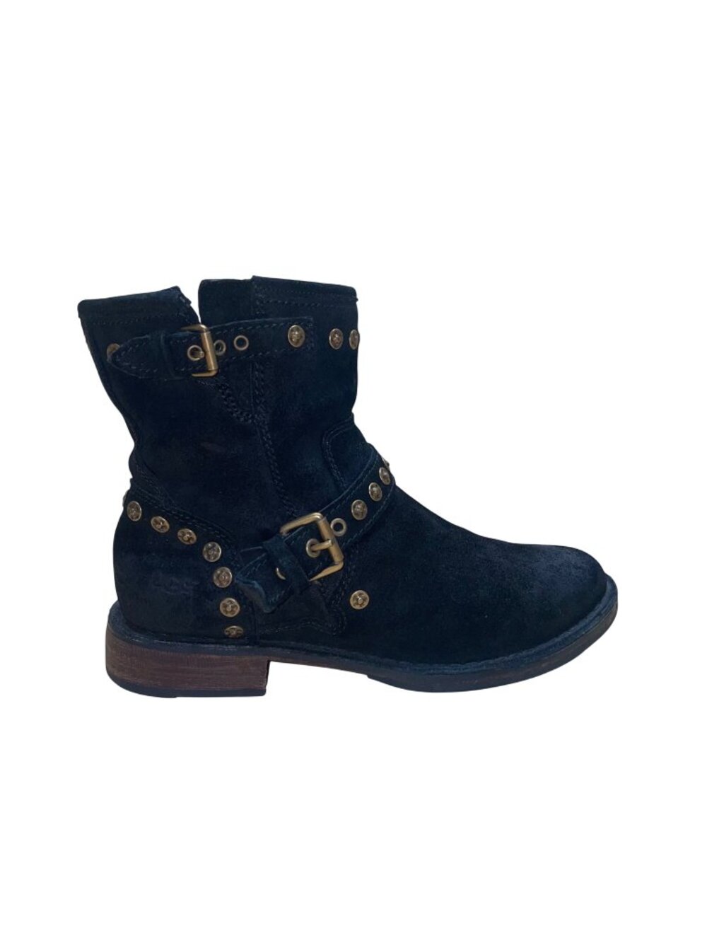 UGG Women’s Black Suede Studded Fabrizia Mid-Calf Biker Boots Size 7